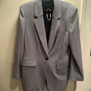 Alex Marie Navy/Ivory/Chocolate Houndstooth Oversized Patterned Blazer